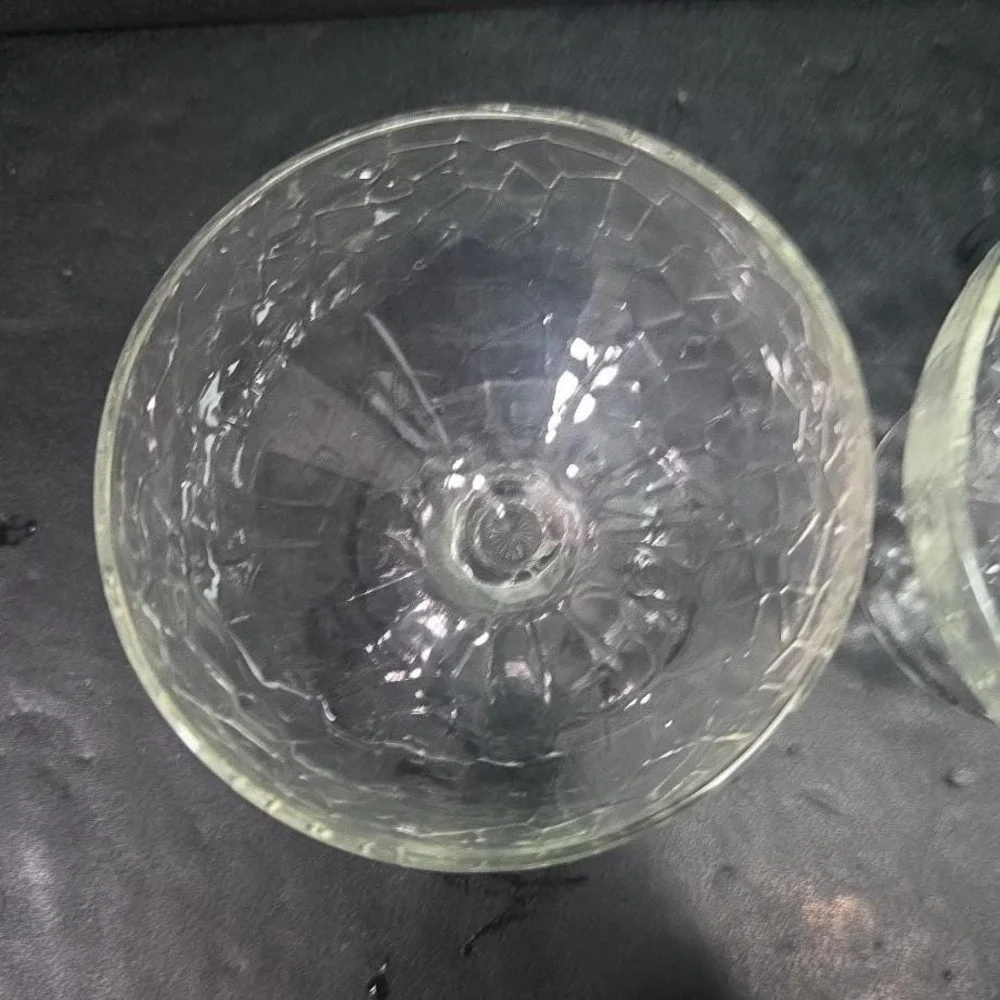 LE Smith Crackle Sherbet Glasses, Set of 2, Vintage Clear Dessert Cups, Stemware